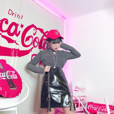 Holographic Laser Ring Zipper High Waist Skirt SD00059
