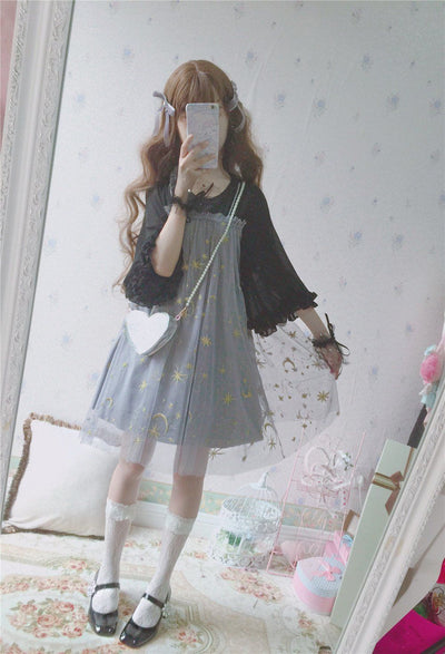 Japanese Harajuku Mesh Sheer Moon Star Dress SD01673