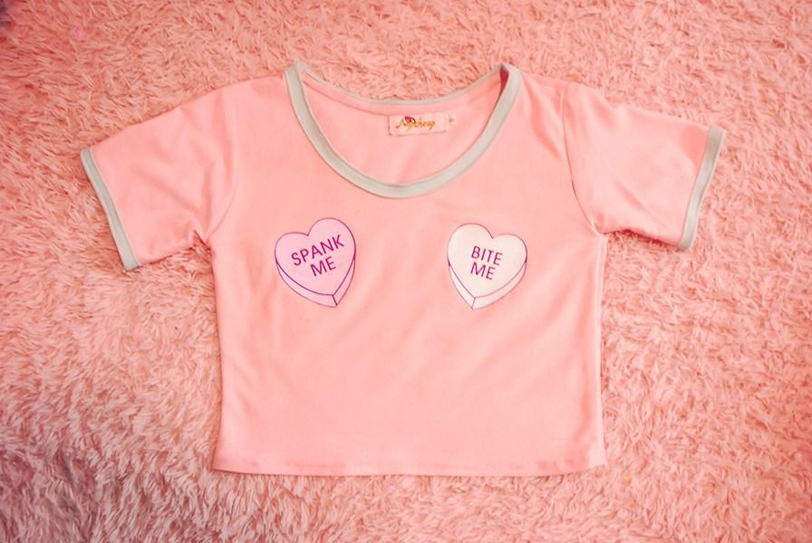 Harajuku "Spank me" "Bite Me" Pink Crop Top SD01716