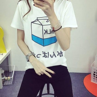 Japanese Sweet Printed Milk Pack Japanese Letters Printed T-shirt SD02059