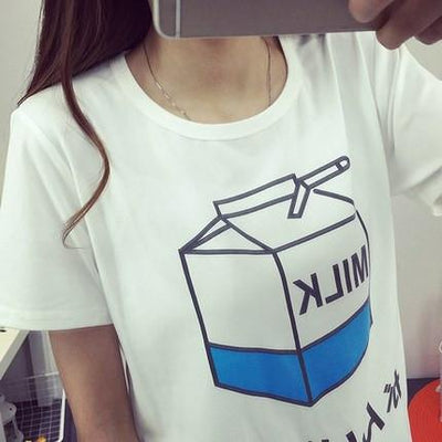 Japanese Sweet Printed Milk Pack Japanese Letters Printed T-shirt SD02059