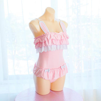 Japanese Cute Pink Bunny Ruffle 1 Piece Swimsuit SD02471