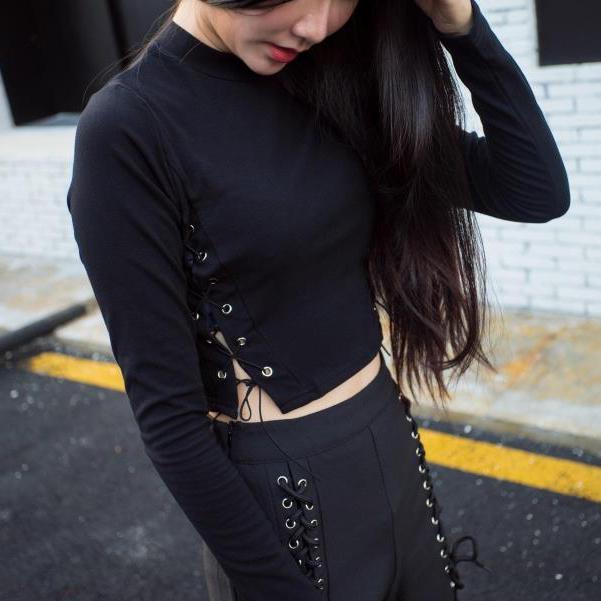 Black Side Cross Straps Shirt SD01060