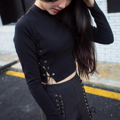 Black Side Cross Straps Shirt SD01060