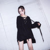 Black Woolen Loose Ribbon Tight V-neck Long-sleeved Sweater SD02075