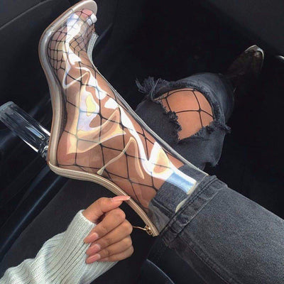 Transparent Open Toe Chunky High Heel Boots Shoes SD00136