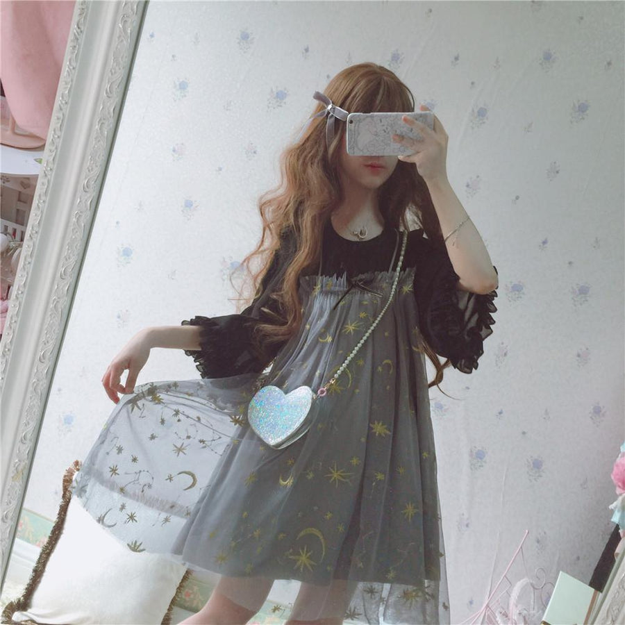 Japanese Harajuku Mesh Sheer Moon Star Dress SD01673