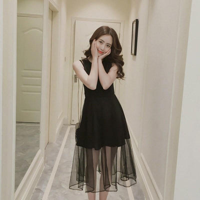 Summer Black Sleeveless Long Dress SD00829