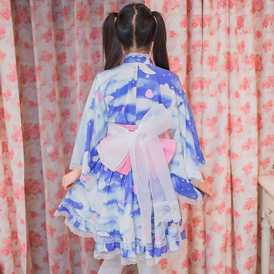 Japanese Purple Kawaii Night Sky Kimono Haori set SD02479