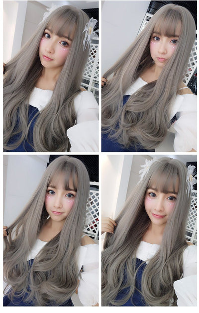 Harajuku Japanese Kawaii Long Light Grey Fashion Wig SD02014