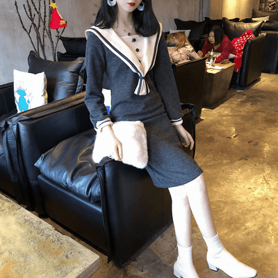 Japanese Sailor Grey Thin Waist Dress SD01348