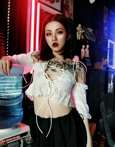 Summer White Flower Cross Strap Top SD1862