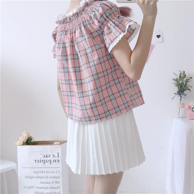 Plaid Pumpkin Sleeve Blouse Shirt SD00256