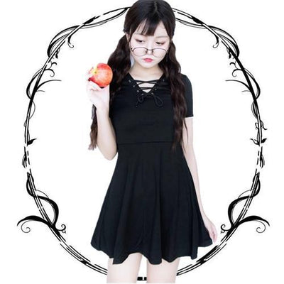 Japanese harajuku black slim v-neck dress SD01071