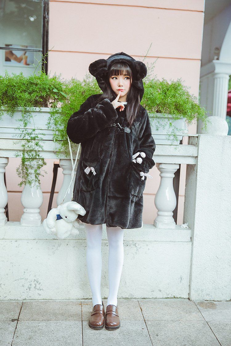 Bear Ears Hoodie Paws Sleeve Winter Fur Coat SD00261