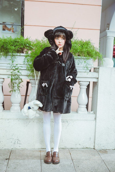 Bear Ears Hoodie Paws Sleeve Winter Fur Coat SD00261