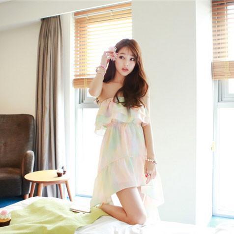 Korean summer Lotus leaf chiffon skirt beach dress SD02478