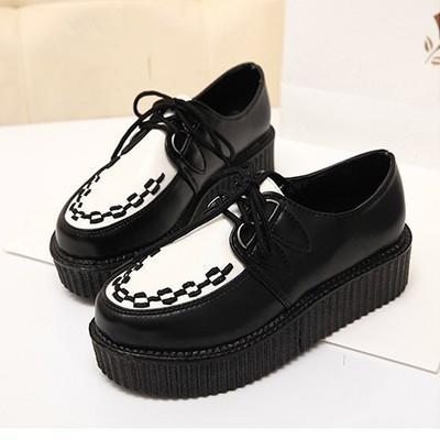 Black White Top Platform Creepers Shoes Ver.4 SD00164