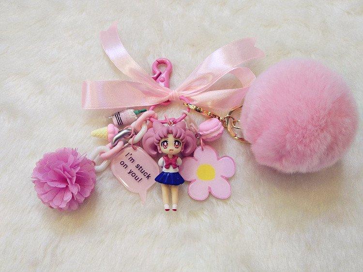 Cute Pink Fluffy Ball Chibiusa Flower Sailor Moon Key Chain SD01664