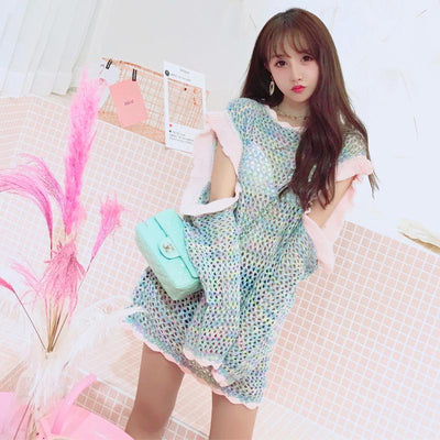 Pastel Knitted Open Sleeve Sweater Dress SD00174