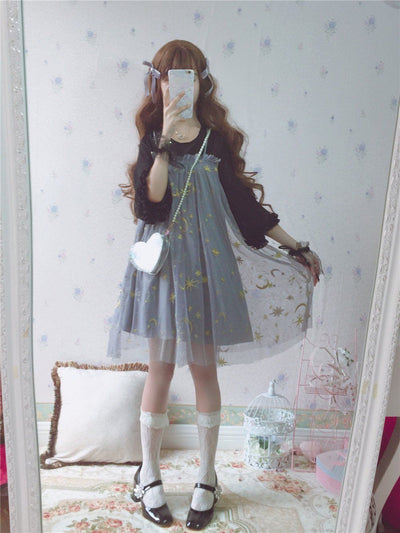 Japanese Harajuku Mesh Sheer Moon Star Dress SD01673