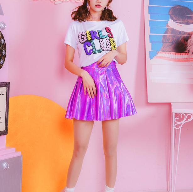 Purple/Silver Metallic Laser High Waist Skirt SD01930