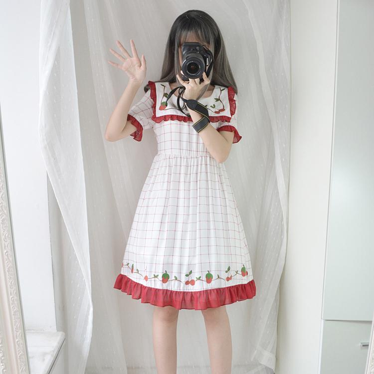 Strawberry Cherry Plaid Summer Dress SD01043