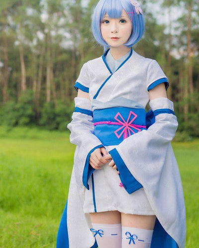 Re:Zero Rem and Ram Kimono Pink and Blue Cosplay Costume Ver 2 SD00911