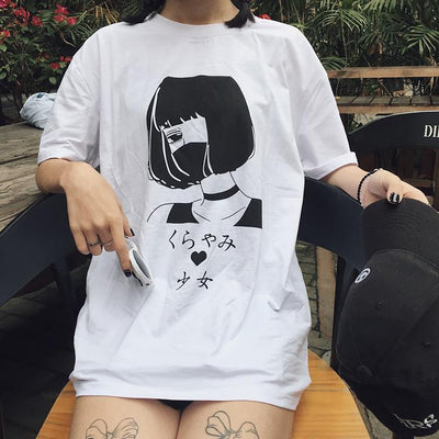 Girl Mouth Mask Printed Long T-shirt SD01774