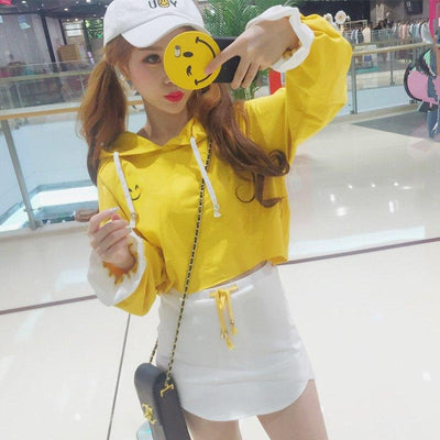 Yellow Smiley Hoodie Sweater + Skirt SD01156