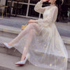 Korean Moon Star Embroidered Mesh 2 Pieces Lace Dress SD01518