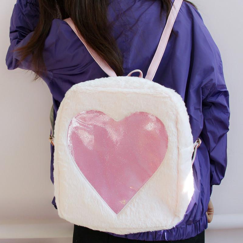 Transparent Heart Fluffy Backpack SD00402