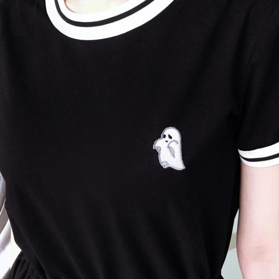 Embroidered Ghost Black Dress SD00257