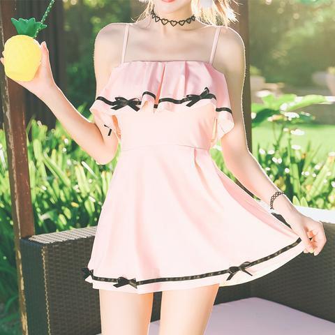Pink Bow Ruffle Dress Swimsuit SD00543