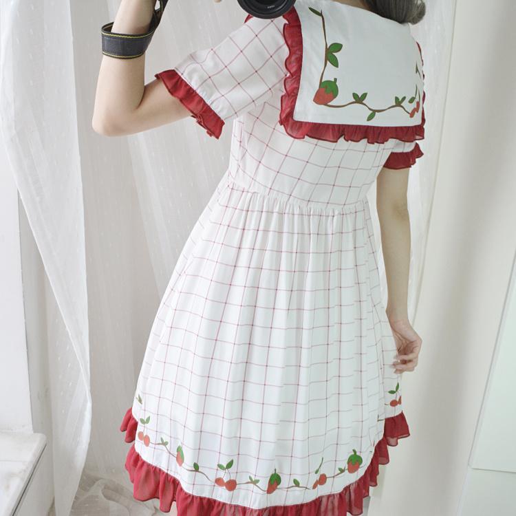 Strawberry Cherry Plaid Summer Dress SD01043