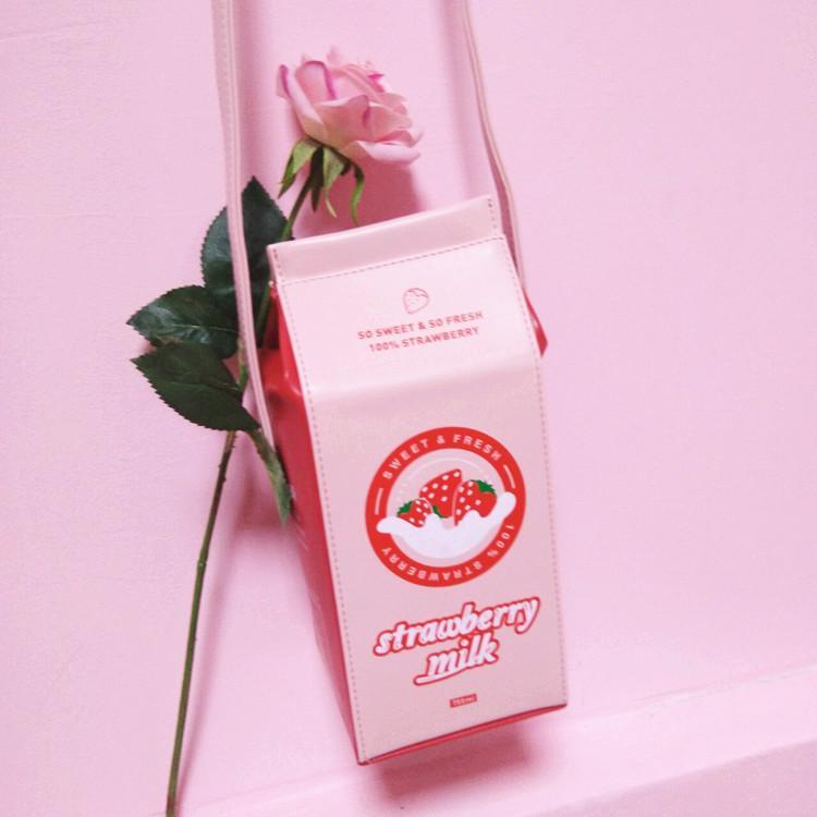 Japanese Harajuku Pastel Pink Strawberry Milk Carton Bag SD01790