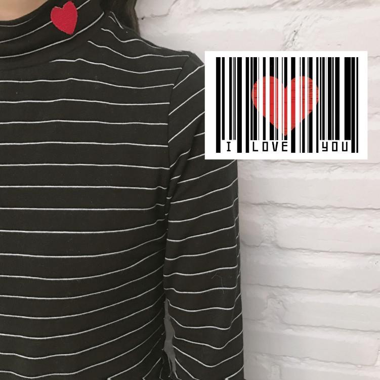 Cute Embroidered Heart Stripped Long-sleeved T-shirt SD02022