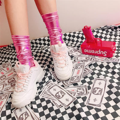 Harajuku Silver Gold Rose Laser Socks SD02325