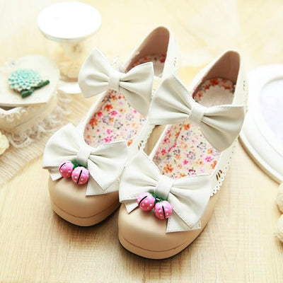 Harajuku Japanese Strawberry Bow Lace Short Heel Shoes SD01996