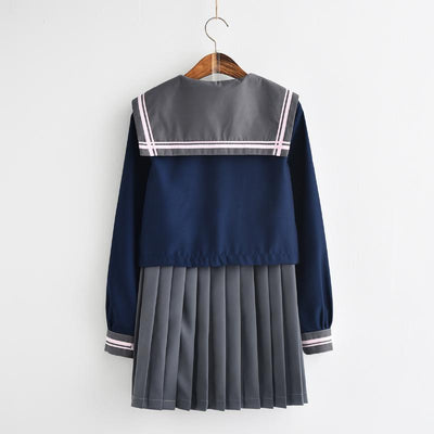 Japanese blue navy sailor flower embroidered school uniform t-shirt/skirt SD00841