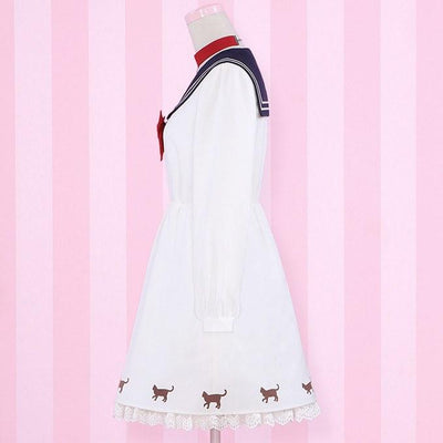 Japanese Harajuku Style Sailor Cute Cat Print Dress SD00876