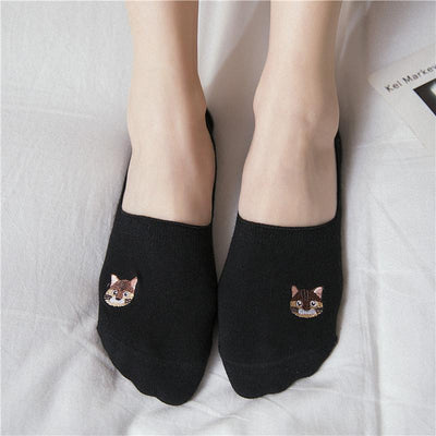 Japanese Kawaii Neko Cat Kitty Embroidered Cat Paws Low Ankle Socks SD01730