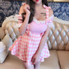 Pink Pleated Bow Strap Skirt+Top Set SD00360