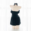 Japanese Summer Black Ruffle Cross Strings One Piece Swimsuit Swim Suit SD01993