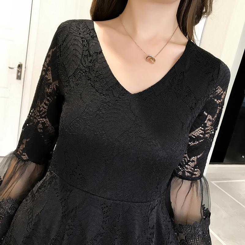 Slim thin lantern sleeves lace dress SD00973
