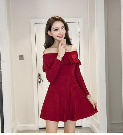 Korean Sexy Autumn Winter Shoulder less Dress SD01282