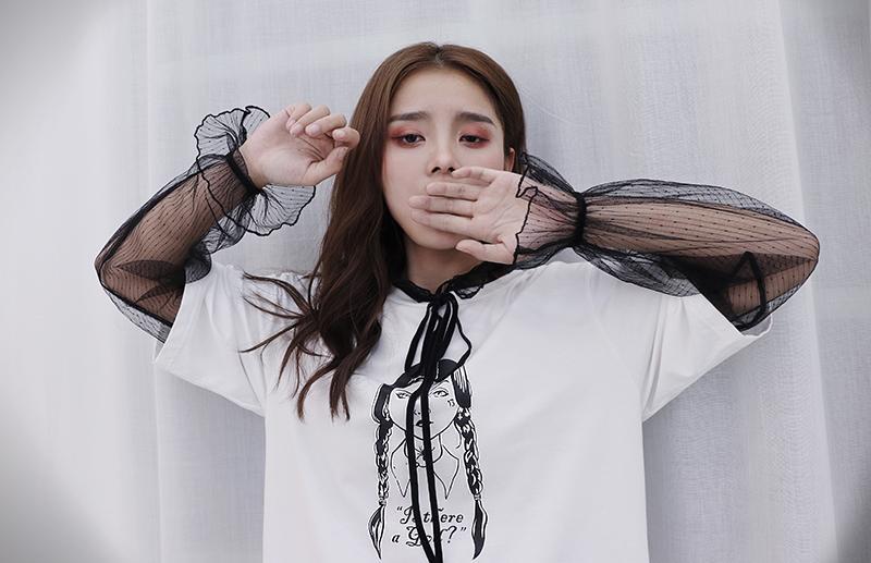White/Black Mesh Chiffon Lace Shirt SD01444