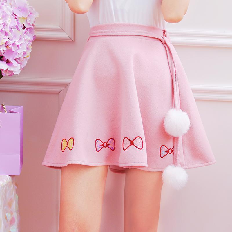 Japanese Sweet Bow Fur Ball Skirt SD01336