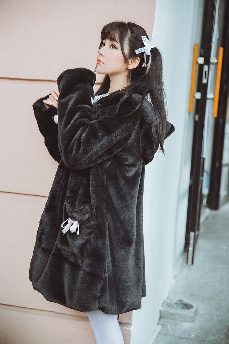 Bear Ears Hoodie Paws Sleeve Winter Fur Coat SD00261