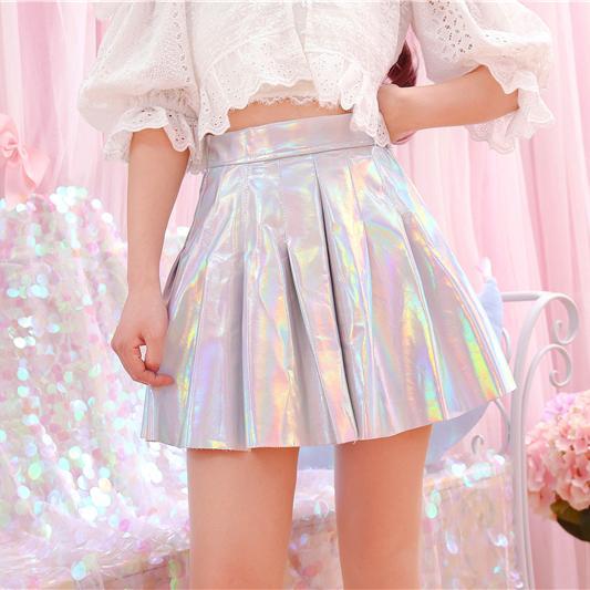 Purple/Silver Metallic Laser High Waist Skirt SD01930